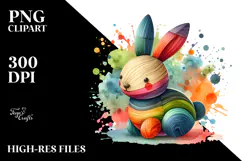Colorful Bunny made of Wood on Splashy Background, PNG Product Image 2