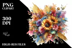 Colorful Sunflower Bouquet PNG Product Image 1
