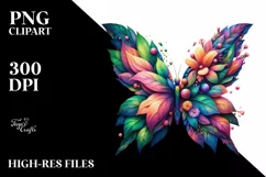 Abstract Vibrant Butterfly with Leaf Body PNG Product Image 3