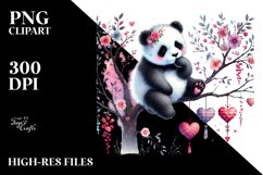 Adorned Panda on Tree Branch with Hanging Hearts PNG Product Image 2