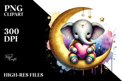 Cute Elephant Sitting on Moon PNG Product Image 2