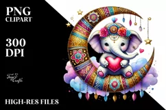 Cute Elephant Sitting on Moon PNG Product Image 2