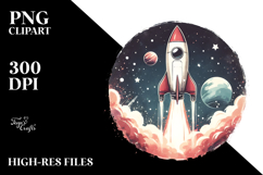 Washed Watercolor Retro Vintage Rocket | Clipart Product Image 2