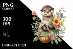 Detailed Baby Otter with Nasturtium Bouquet | Sublimation | Product Image 1