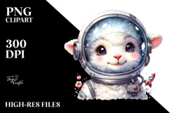Cute Baby Lamb with Astronaut Helmet PNG Product Image 2