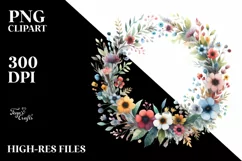 Colorful Abstract Wild Flower Wreath | Sublimation Clipart Product Image 3