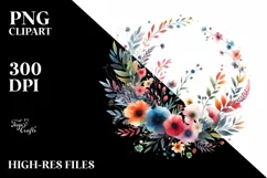 Colorful Abstract Wild Flower Wreath | Sublimation Clipart Product Image 3