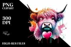 Pink Highland Cow Winking, Transparent PNG Product Image 2