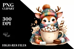 Cute Little Reindeer with Blanket and Giant Cup PNG Product Image 3