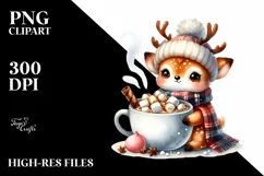 Cute Little Reindeer with Blanket and Hot Cocoa PNG Product Image 1