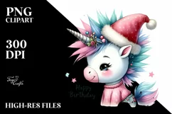 Baby Unicorn with Santa Hat, PNG Product Image 6