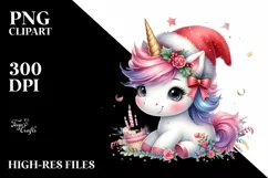 Baby Unicorn with Santa Hat, PNG Product Image 2