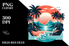Retro Tropical Island Sunset, Transparent PNG Product Image 2