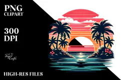 Retro Tropical Island Sunset,High-Quality PNG Product Image 2