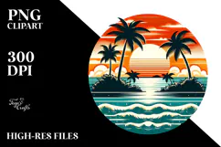 Retro Tropical Island Sunset PNG Product Image 2