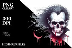 Washed Watercolor Style Halloween Vampire Skull with Hair Product Image 3