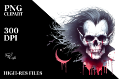 Washed Watercolor Style Vampire Skull Superhero PNG Product Image 2