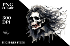 Washed Watercolor Style Vampire Skull Superhero PNG Product Image 2