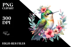Vibrant Baby Hummingbird with Wreath Clipart Product Image 2