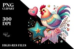 Colorful Chicken on Star Heart PNG Product Image 2