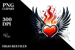 Red Paintbrush Heart with Wings PNG Product Image 2