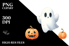 Funny Halloween Ghost Clipart, White Background Product Image 2