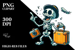 Silly Skeleton with Travel Suitcase PNG Product Image 2