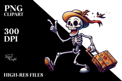 Silly Skeleton with Travel Suitcase PNG Product Image 2