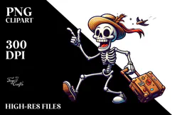 Silly Skeleton with Travel Suitcase PNG Product Image 2