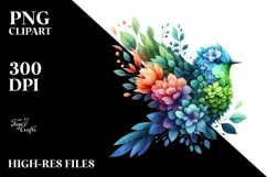 Abstract Vibrant Bird with Flower Body PNG Product Image 1