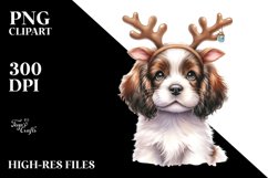 Pastel English Springer Spaniel with Reindeer Horns PNG Product Image 3