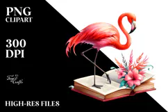 Vibrant Flamingo on Book Clipart Product Image 2
