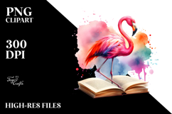 Vibrant Flamingo on Book Clipart Product Image 2