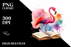 Vibrant Flamingo on Book Clipart Product Image 1