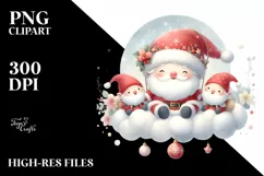 santa with Gnomes on Cloud Pastel PNG Product Image 1