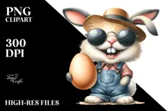 Goofy Bunny with Vintage Hat and Big Egg PNG Product Image 2