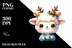 Watercolor Lamb with Reindeer Horns PNG Product Image 1