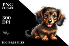 Happy Dachshund with Big Eyes Watercolor PNG Product Image 2