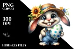 Goofy Bunny with Vintage Hat and Flower, Transparent PNG Product Image 2