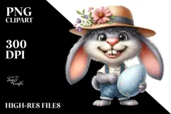 Goofy Bunny with Vintage Hat and Flower, Transparent PNG Product Image 2