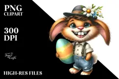 Goofy Bunny with Vintage Hat and Flower, Transparent PNG Product Image 2