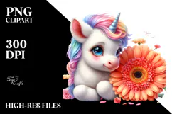 Cute Baby Unicorn with Gerbera Clipart Product Image 2