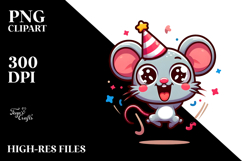 Cute Mouse with Party Hat Vector Art PNG Product Image 2