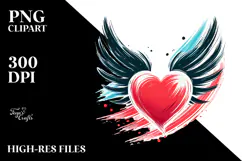 Paintbrush Style Heart with Wings PNG Product Image 2
