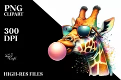 Quirky Colorful Giraffe Blowing Chewing Gum | Clipart Product Image 1