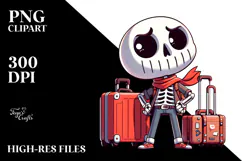 Silly Skeleton with Travel Suitcase PNG Product Image 2