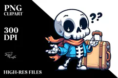 Silly Skeleton with Travel Suitcase PNG Product Image 2