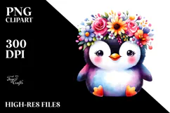 Vibrant Flower Crown Penguin Clipart Product Image 2