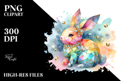 Colorful Diamond Bunny on Splashy Background PNG Product Image 2