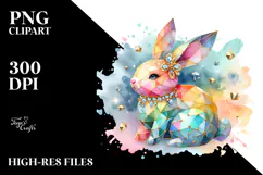 Colorful Diamond Bunny on Splashy Background PNG Product Image 2